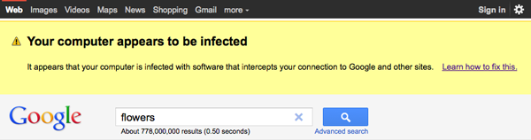 Google Malware Warning Screenshot
