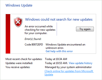 błąd 80072efd serwer aktualizacji systemu Windows 2008